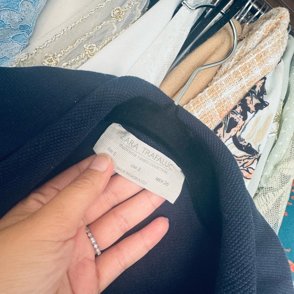 Zara Trafaluc Navy Blue Collar Crop Top